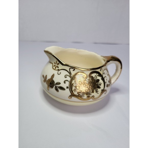 Antique Moriyama Mori Machi Creamer Hand Painted Floral Ivory Gold 1920s Japan - Picture 5 of 13